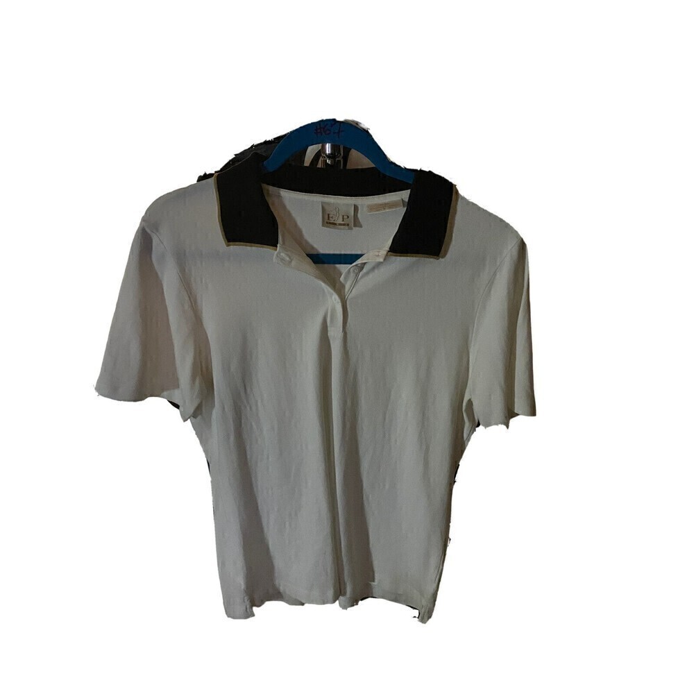 EP Pro Womens Golf Shirt. White With Blue Collar. Sz.M